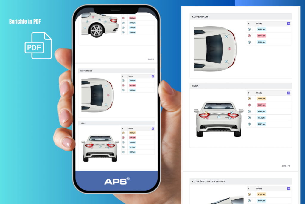 APS PTG App: Bericht mit Lackschichtdickenmessungen